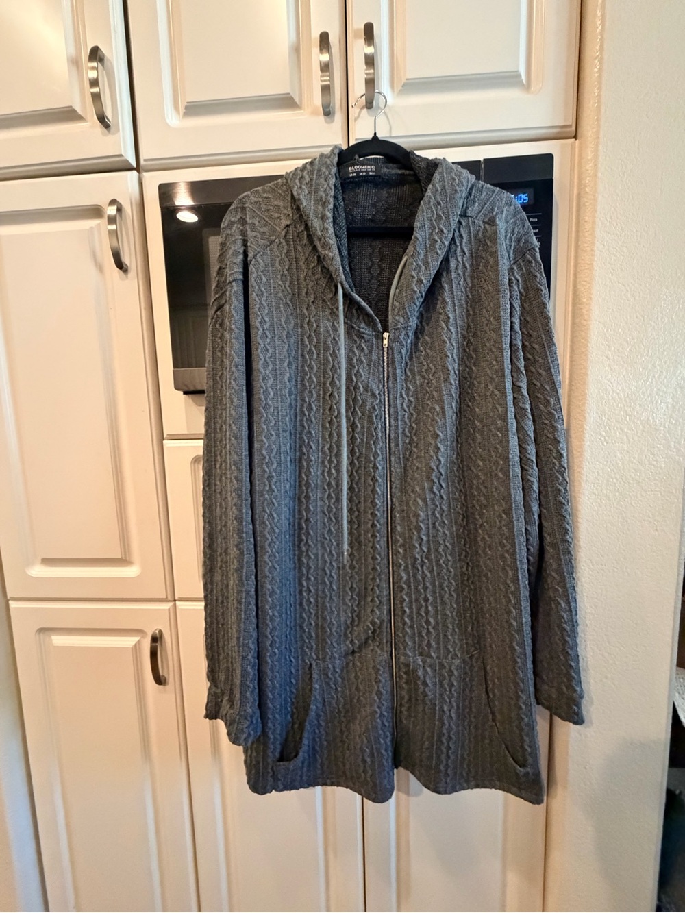 BloomChic Women's Heather Gray Cable Zip Cardigan Hoodie